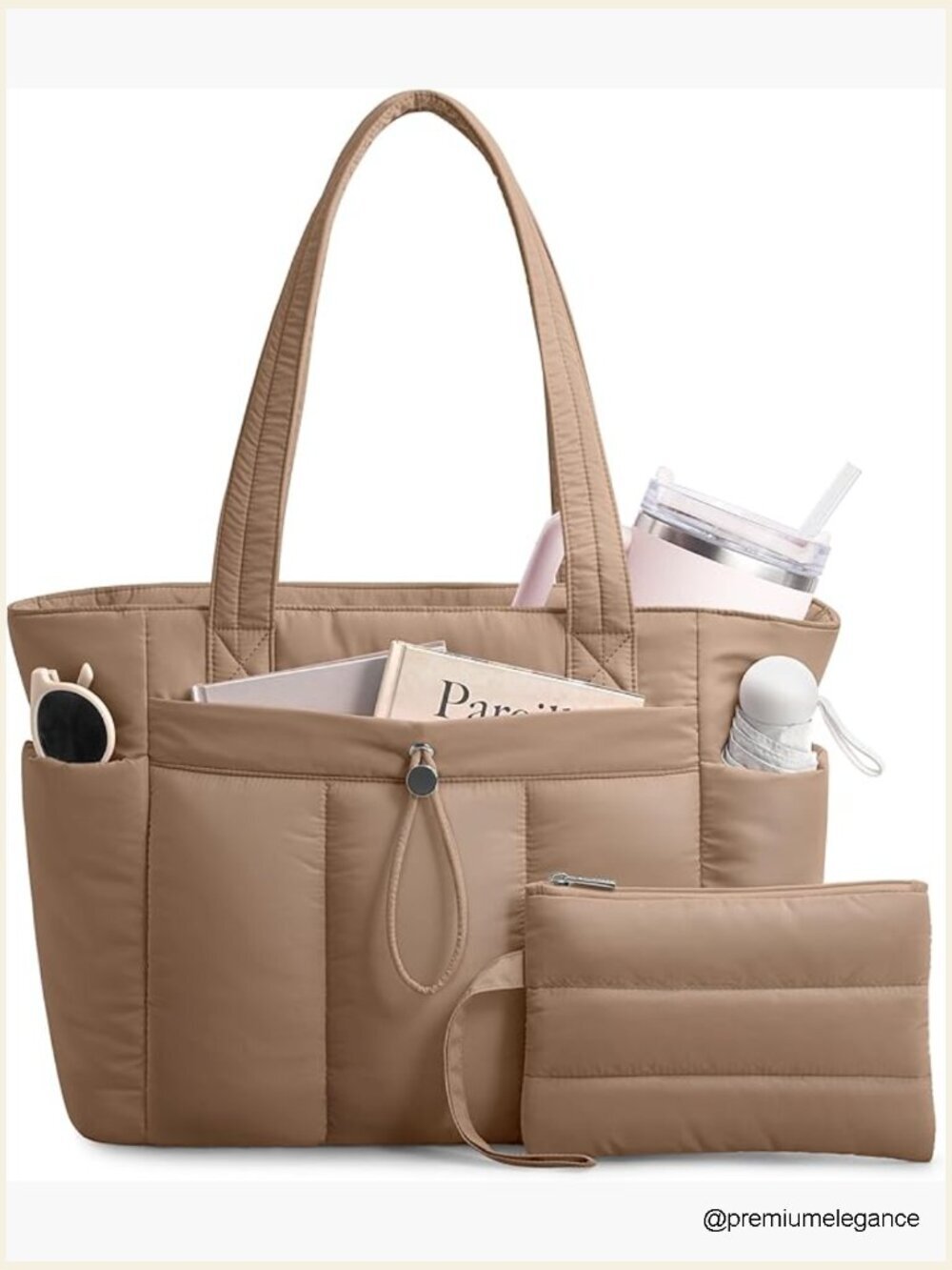 Puffy Tote Bag with Laptop Sleeve & Cup Holder, 20L Cloud-Light Work Travel Bag
